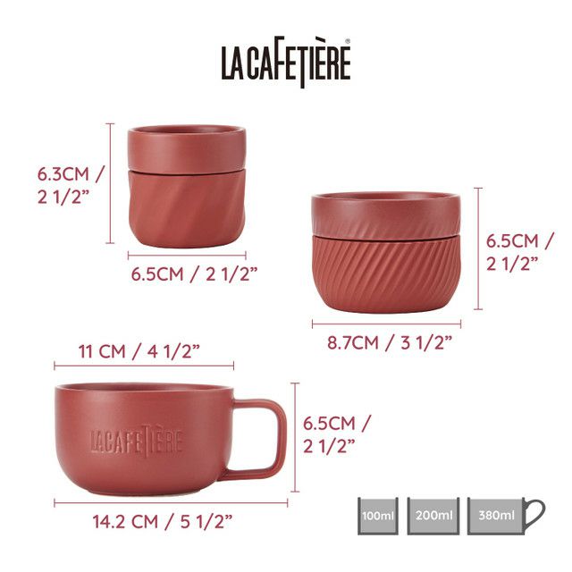 La Cafetiere 3pc Family Mug Set, Red